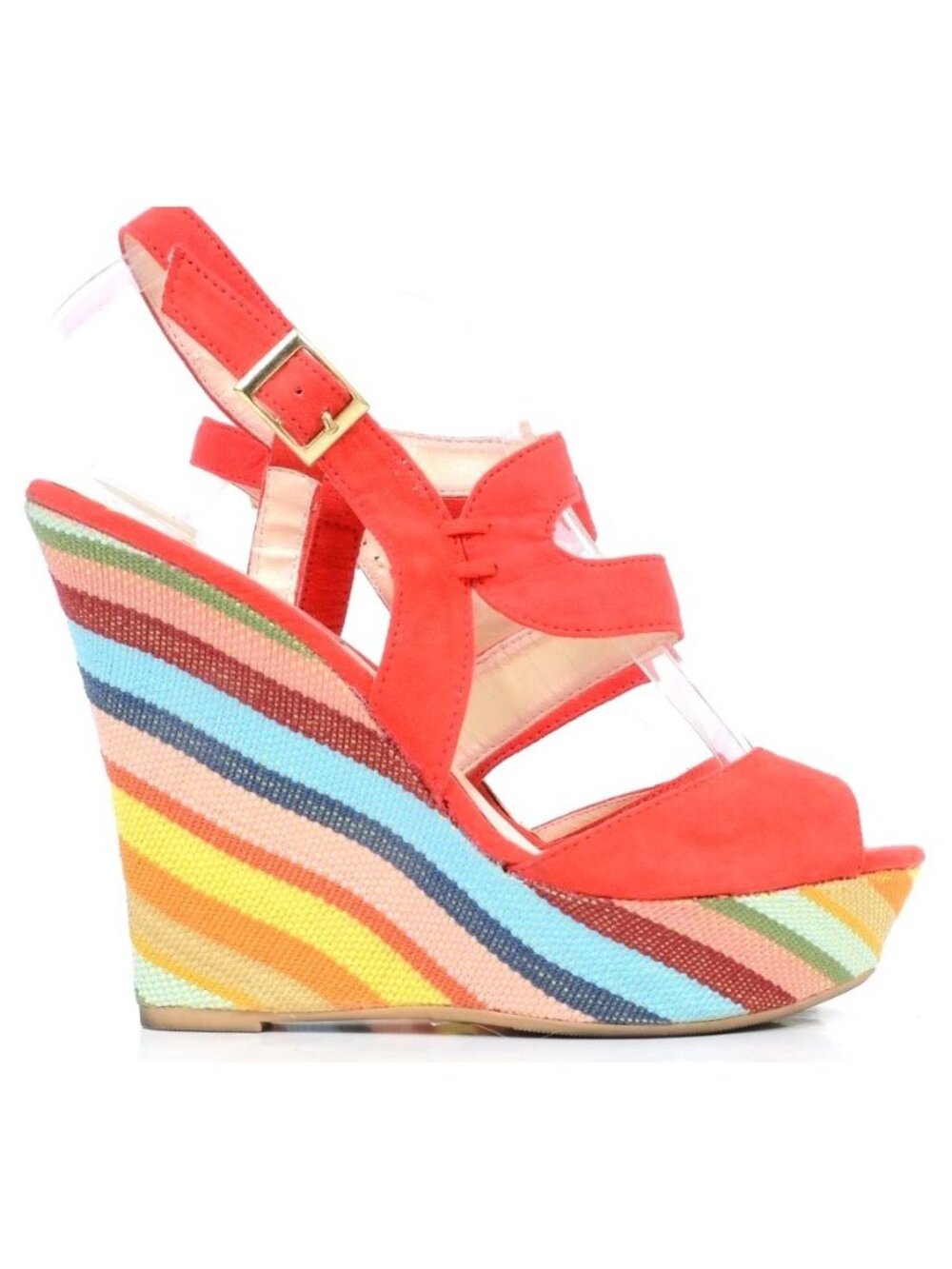 Y2K FRH Rainbow Colorful Funky Ultra High Wedge Platform Sandals Women's 8